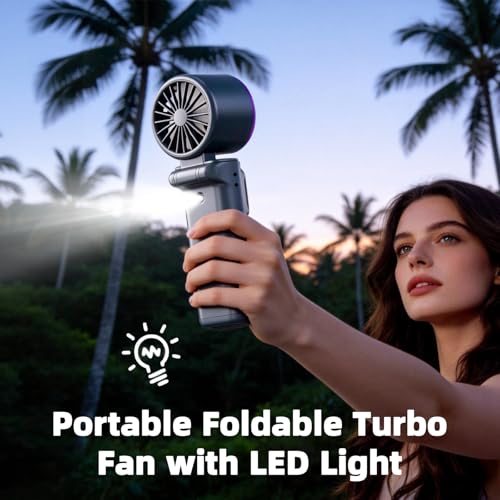 Acemall Ventilador Portátil, 3 in 1 Turbo Ventilador de Mano con Refrigeración, 199 Niveles, luz LED, Pantalla LED, Hasta 11 Horas, para Viajes, Maquillaje de Oficina y al AireLibre