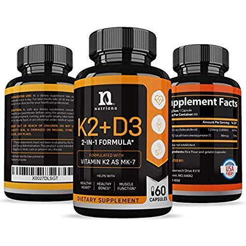 Vitamin K2 with D3 5000 IU Supplement - Vitamin D and K Complex - Bone and Heart Health Vitamin D3 K2 MK7 Formula - 5000 IU Vitamin D3 & 90 MCG Vitamin K2 MK-7-60 Veggie K2 D3 Vitamin Capsules