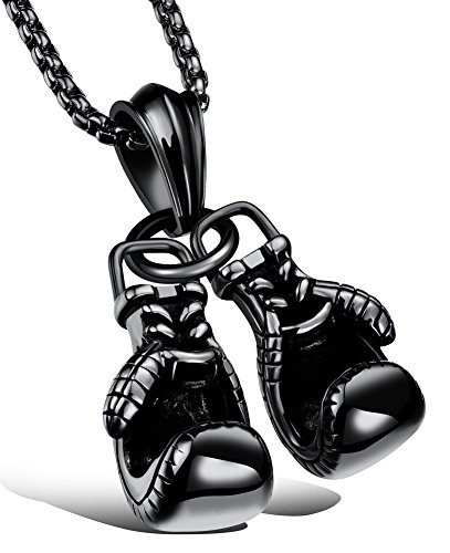 Hamoery Men Punk Stainless Steel Black Boxing Gloves Chain Pendant Necklace(Black) - Thumbnail 7