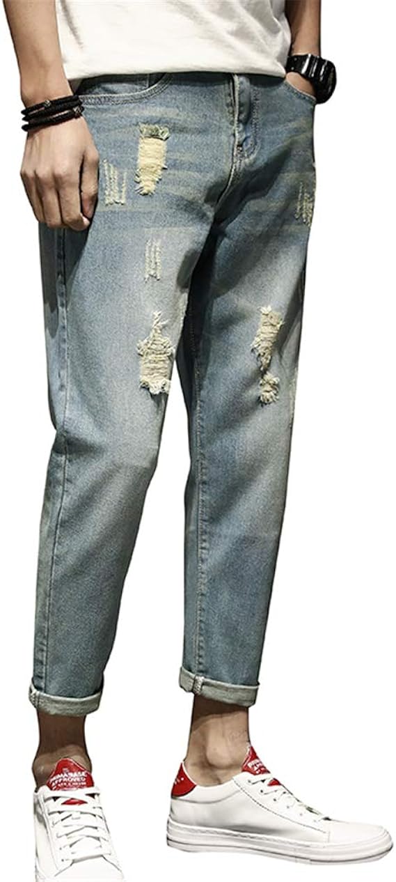 Amazon Angelo ジーンズ メンズ デニムパンツ カーゴパンツ メンズ デニム スキニーパンツ ストレッチ 細身ダメージデニム カジ ュアルパンツ テーパードパンツ ロングパンツ 九分丈 タイト 細身 スリム 夏 シンプル オシャレ ジーンズ 通販