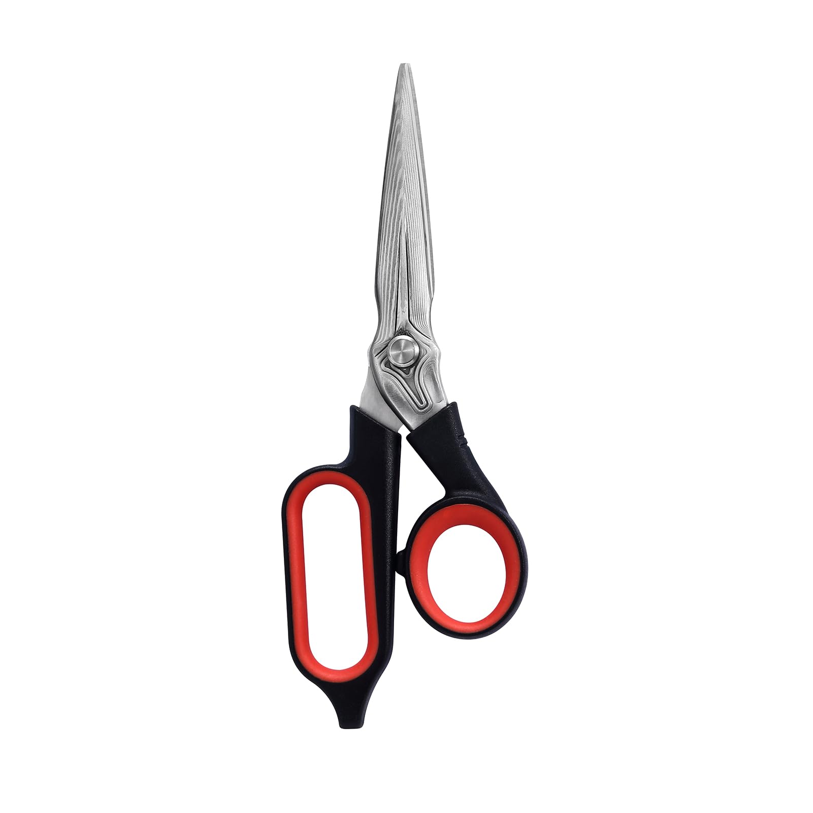 LIVINGO Damascus Scissors Heavy Duty - Premium Steel Sharp Blades for Cutting Fabric, Cardboard, Metal Wire, Retro Industrial Design with Protective Leather Case - for Office Kitchen Garden Outdoor