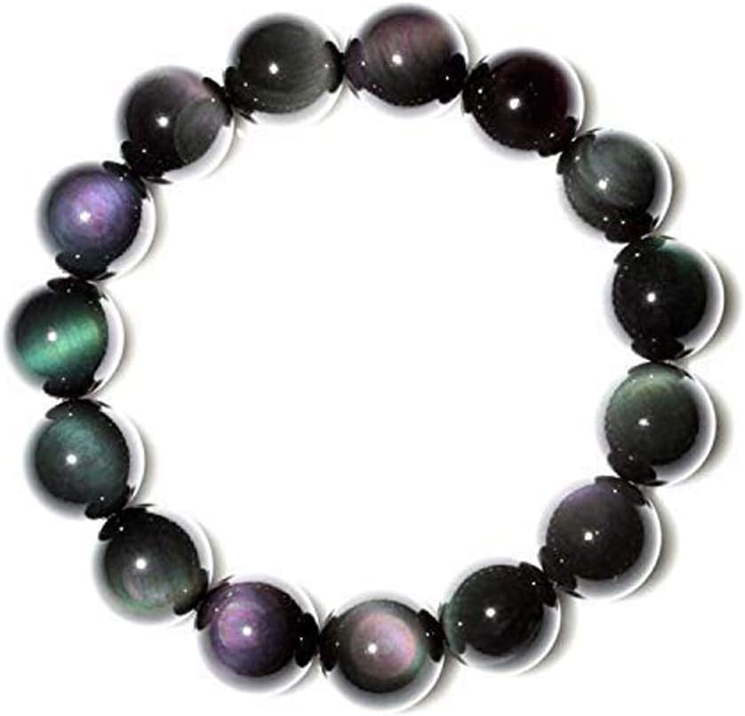 Natural Mexico Obsidian Rainbow Binoculus Beads Stretch Bracelet Prom Party Jewelry About 7" Unisex