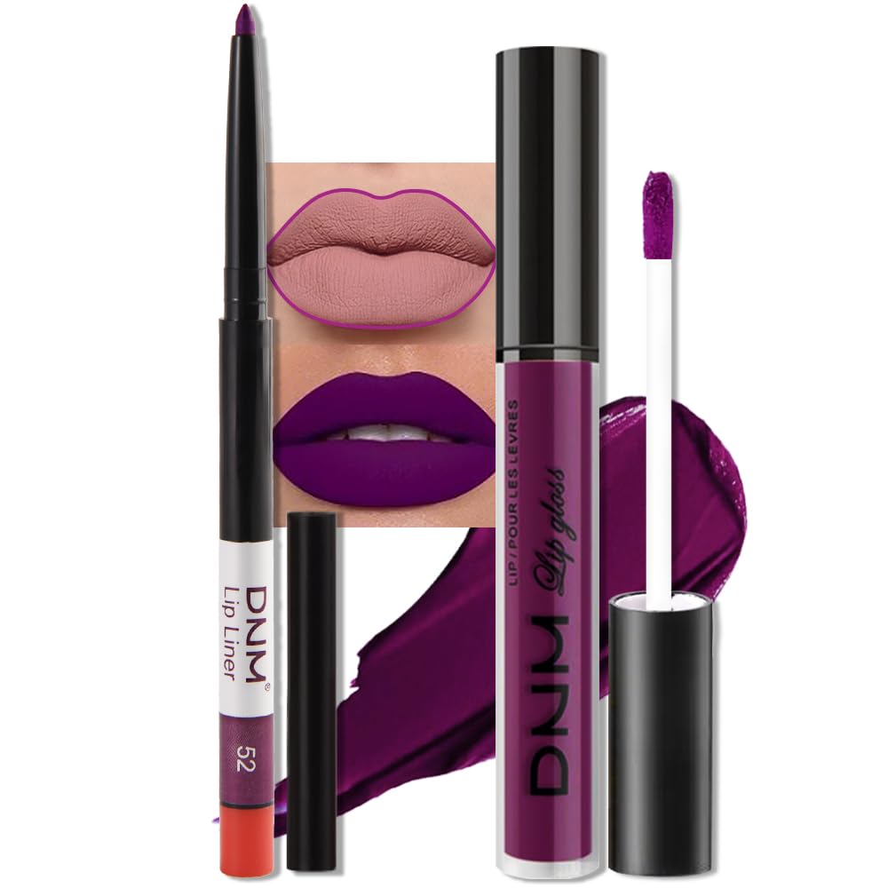 Photo 1 of **PACK OF 2**evpct 2Pcs Purple Matte Liquid Lipstick Lip Gloss Stain and Retractable Lip Liner Makeup Set for Women Long Lasting Waterproof 24 Hours Permanent Lipstick labial mate larga duracion 24 52#
