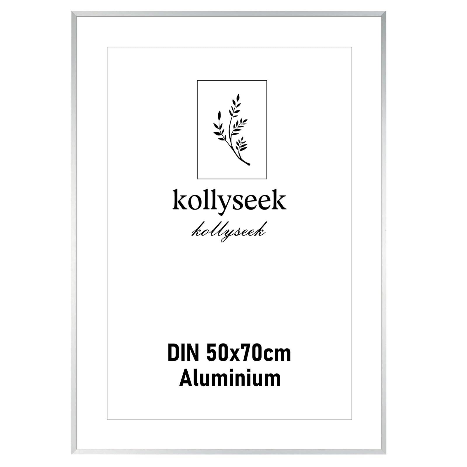 kollyseek Aluminium Frame 50 x 70 cm Silver Metal Poster Frame with Shatterproof Acrylic Glass Modern Picture Frame with Mount for Pictures Poster Photo Silver