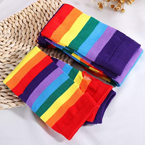 Rainbow Strips Arm Warmer Leg Socks Thigh High Socks Fingerless Gloves Sleeve Set for Women Girls - Thumbnail 4