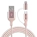 Apple MFi Certified Turtle Brand 2 in 1 Dual Connector braided Lightning to Micro USB Charge and Sync Data Cable for iPhone 7 6s 6 Plus,SE 5s 5c 5, iPad and Samsung Galaxy Tab (1.5 M/4.9 ft)-Rose Gold