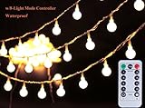 [Remote & Timer] 100 LED 36ft Ball LED String Lights 8 Modes UL Listed With Remote for Indoor/Outdoor Commercial Decor, Gardens, Patio, Wedding, Bedroom, Christmas Party Decoration, Warm White zhengli