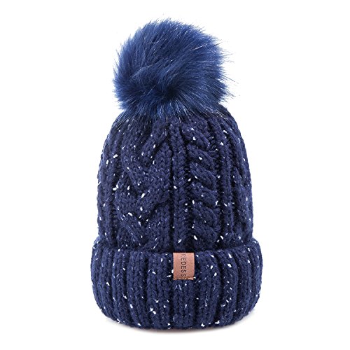 REDESS Women Winter Pom Pom Beanie Hat with Warm Fleece Lined, Thick Slouchy Snow Knie Skull Ski Cap by