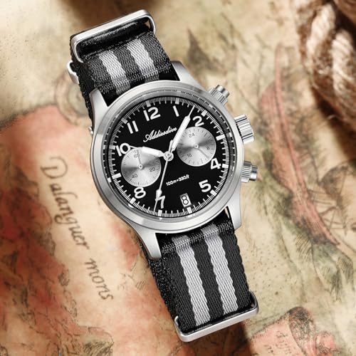 ADDIESDIVE 39 MM Chronograph Watch Panda Dial Quartz VK64 Movement Synthetic Sapphire Super Lume 100 M Mens Waterproof Watches Comfortable Nylon Strap