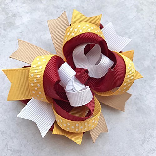 Amazon Com Maroon Yellow Khaki Tan White Hair Bow Handmade