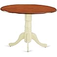 East West Furniture DLT-BMK-TP Dublin Modern Kitchen Table - a Round Dining Table Top with Dropleaf & Pedestal Base, 42x42 Inch, Buttermilk & Cherry