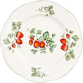 RockTrend Retro Strawberry Pattern Ceramic Dinner Plate for Steak, Salad, Dessert - Shallow