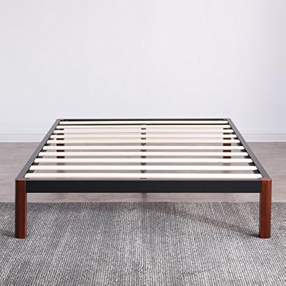 DeCoro Devon Wood Slat Metal Platform Bed Frame Mattress Foundation