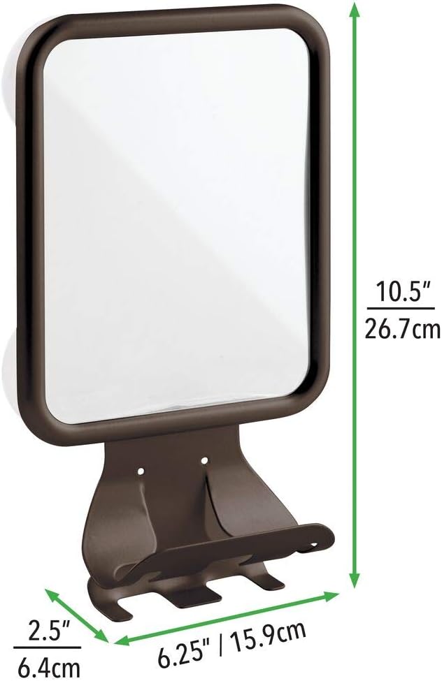 mDesign Large Modern Metal Suction Shaving Mirror Center for Bathroom Showers and Tubs - Holders for Shaving Cream and Razors - Bronze: Home & Kitchen