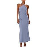 Muzly Women's Satin Bodycon Maxi Dress Elegant Formal Spaghetti Strap Backless Cocktail Dresses Wedding Guest
