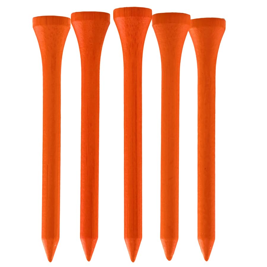 TH Golf Bamboo Golf Tees 70mm | Pack of 50 & 100 | Multiple Colour Options | Premium Eco Friendly Sustainable Durable Bamboo Golf Tees (Pack of 100, Neon Orange)
