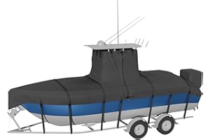 Nukugula Heavy Duty Ture 900D T-Top Boat Cover 22ft - 24ft with Motor Cover, 100% Waterproof Solution-Dyed Center Console Boat with T Top Roof 22-24 Foot with Upgraded 19 Windproof Straps