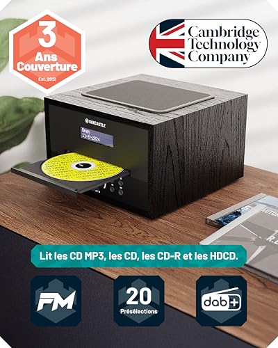 Mini HiFi CD Radio Dab+ | Bluetooth CD Player with 40W Speakers | Alarm Clock Radio with Dual Alarm, 99 Stations | USB, AUX, MP3 | Remote Control Included | Oakcastle DAB400