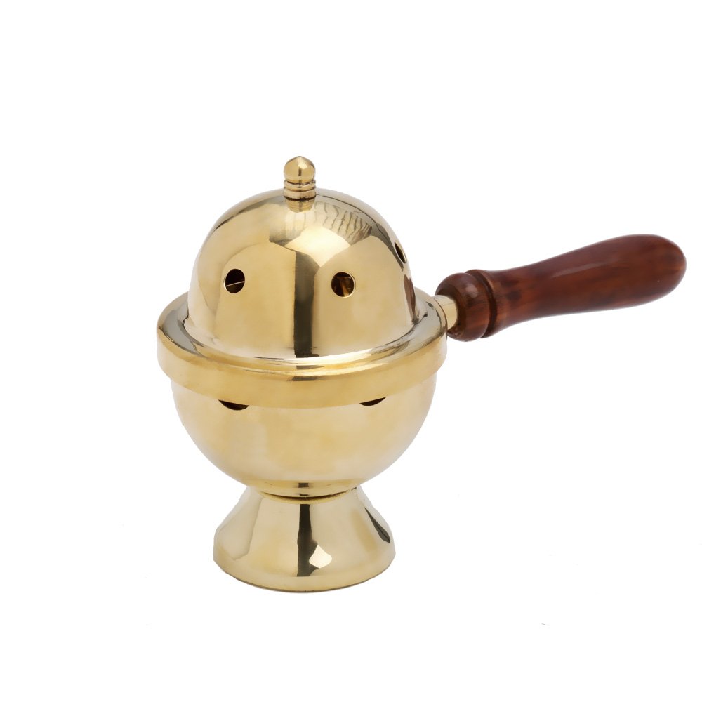NKlaus Incense Burner with Wooden Handle Inner Bowl Incense Burner gold Brass Deco 7553