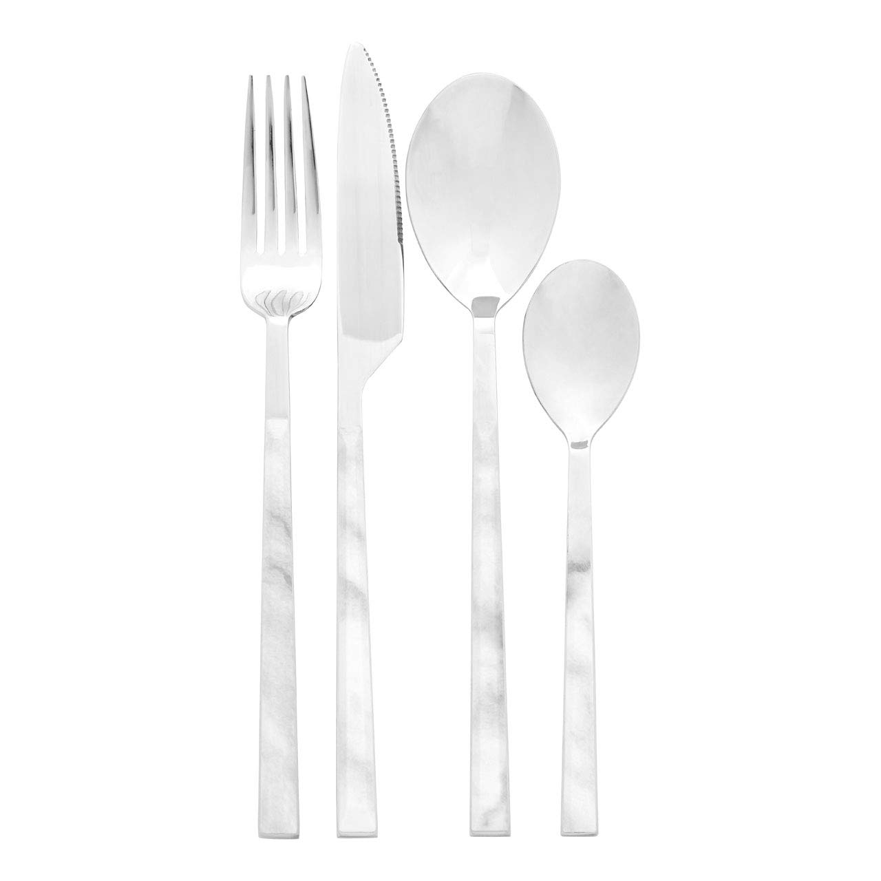 Premier Housewares 16 Pc White Faux Marble Cutlery Set | Stainless Steel Cutlery Set with Polished Finish | Sleek Design Cutlery Set for 4 | Forks, Knives and Spoon Cutlery Set