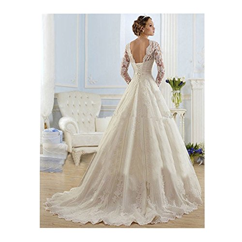 Sunweddingdress-Womens-Jewel-Lace-Applique-Long-Sleeve-Chapel-Wedding-Dress