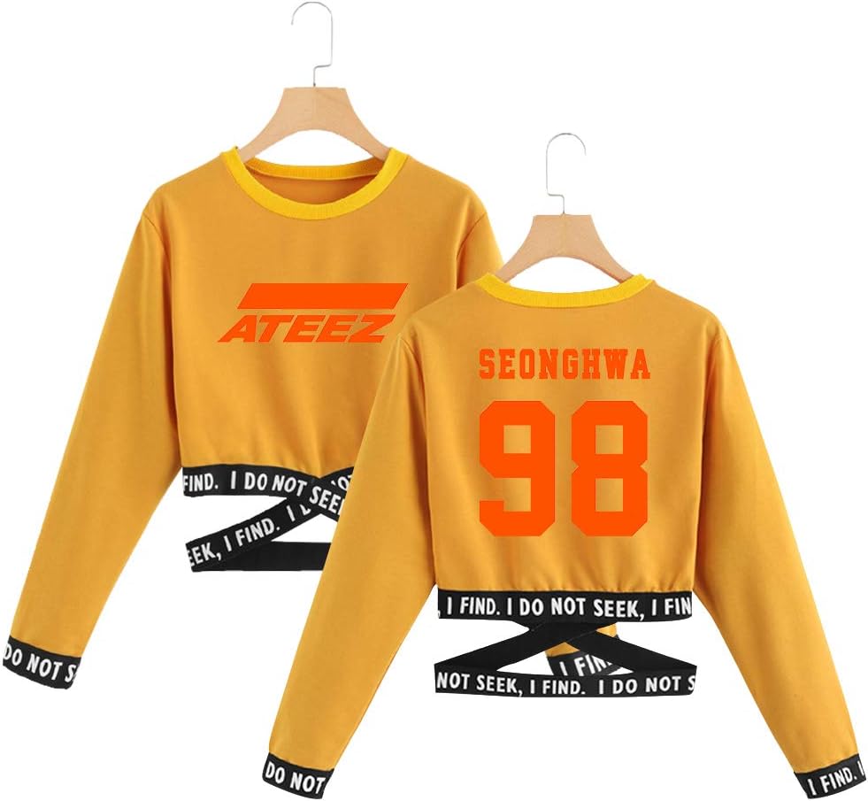 NCTCITY Kpop ATEEZ Crop Tops Pullover Printed Sweater Streetwear Exposing The Navel Sweatshirts Hip Hop Blouse Warm Outwear Fans Gift HONGJOONG SEONGHWA Yunho YEOSANG SAN MINGI WOOYOUNG JONGHO