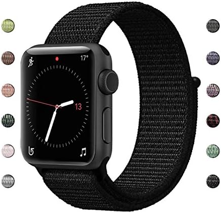 Lozer for Apple Watch Band Sport Loop 42MM, Adjustable Closure Wrist Strap Lightweight Breathable Nylon Replacement Band for Apple Watch Series 3/2/1, Sport, Edition,Nike+ Hermes (Dark Black)