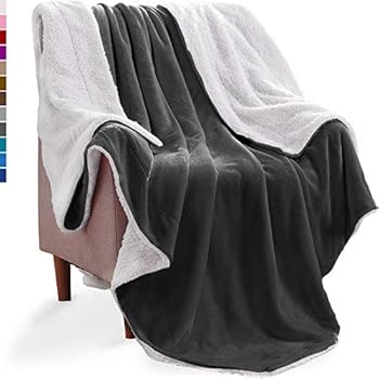 KAWAHOME Sherpa Fleece Blanket Super Soft Extra Warm Thick Winter Christmas Blanket for Couch Sofa Bed King Size 108 X 90 Inches Dark Grey
