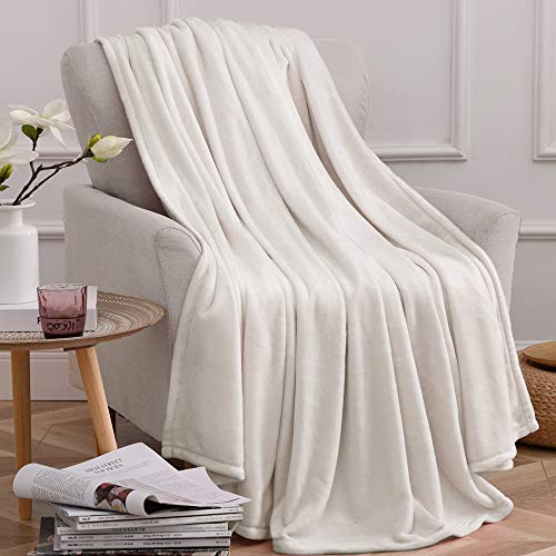 KAWAHOME Fleece Blanket Lightweight Fuzzy Microfiber Spring Blanket for Bed Couch Sofa King Size 108 X 90 Inches White