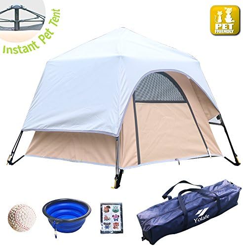 Yolafe Portable Pet Tent, Outdoor Pet Kennel with Innovative Instant Setup Centre Hub Design, Ideal for Camping with Cats and Dogs, Included Black Carry Bag and 3 Free Gifts (Brown)