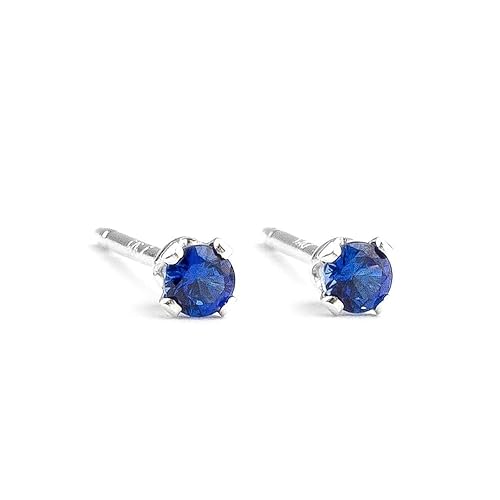 3mm Tiny Blue Sapphire Gemstone Stud Earrings in Sterling Silver - September Birthstone