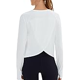 HODOSPORTS Womens Workout Tops Cropped Athletic Shirts Split Back Long Sleeve Gym Active Running Shirt Loose Fit UPF 50+