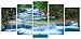 Wieco Art Peaceful Waterfall Canvas Prints Wall Art Green Trees Pictures Paintings for Living Room Bedroom Home Decorations Modern 5 Piece Stretched and Framed Forest Landscape Giclee Artwork