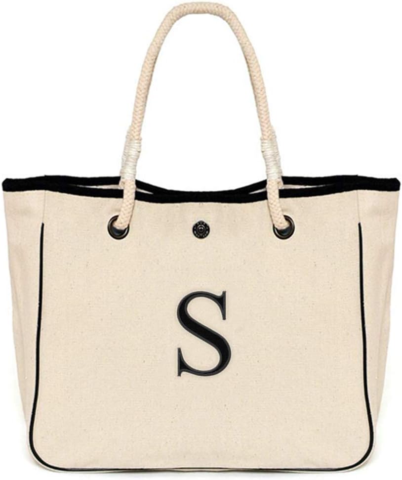 Monogram Name Canvas Tote Shoulder Bag