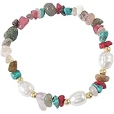 Opalencian Colorful Crystal Elastic Bracelets for Women Dainty Pearl Turquoise Healing Crystal Beads Good Luck Bracelet,Handmade Charm Jewelry Gifts