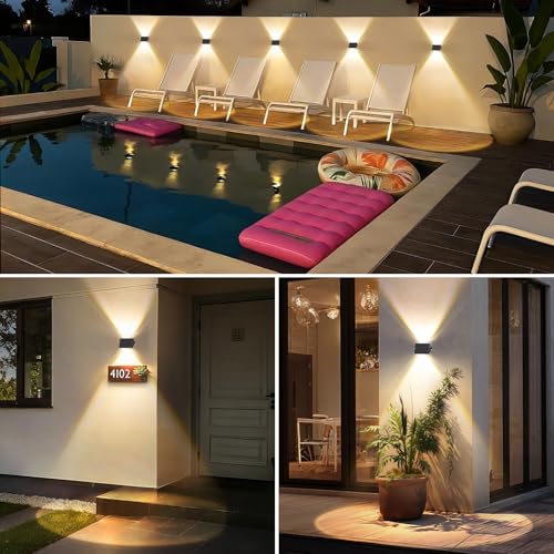 Delaiglow Set of 6 LED Outdoor Solar Light Up and Down Warm White Powerful Lighting 1000mAh IP67 Waterproof Lamp for Home, Garden, Patio