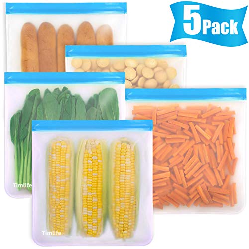 Reusable Gallon Bags - 5 Packs 1 Gallon Freezer Bags Bread Box Large Capacity Ziplock Bags, Leakproof BPA Free Extra Large Storage Bags for Marinate Sandwich, Snack.