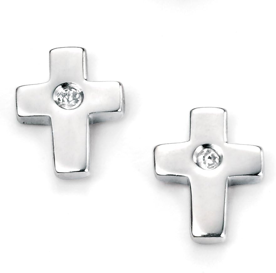 D for Diamond Children's 925 Sterling Silver Diamond Cross Stud Earrings