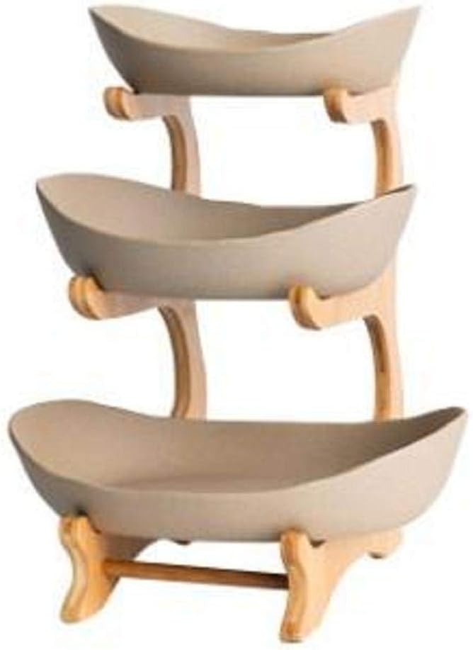 Fghuim Kitchen Food Display Dessert Presentation Stand Snacks Stand 3 Tiers with Bamboo Stand Ceramic Fruit Bowls