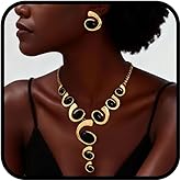 APIUWOXE Gold Statement Jewelry Set for Women, Chunky Vintage Silver Black Necklace Earrings Sets Extra Long Pendant Jewelry Gifts Non Tarnish Trendy Dainty Hypoallergenic