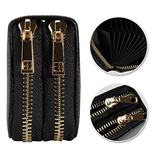 Takyu RFID Wallet for Women, Ladies Designer Wallets With Double Zipper (Black)