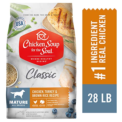 Chicken Soup for The Soul Mature Dog Food, Chicken, Turkey & Brown Rice Recipe, 28 lb. Bag | Soy Free, Corn Free, Wheat Free | Dry Dog Food Made with Real Ingredients