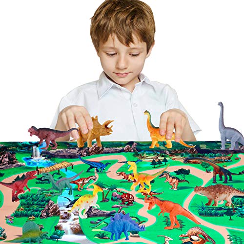 Dinosaur Figurines Toys w/ Large Activity Play Mat, Educational Realistic Dinosaur Toys Playset to Create a Dino World, Perfect Dinosaur Gifts for Boys & Girls 3,4,5,6,7,8 Years Old