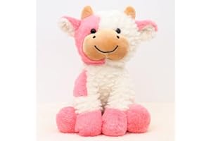 YUKOUQIAN Cute Cow Plush Stuffed Animal Doll Toy 8 inch for Girls Boys (Siting Cow Pink)