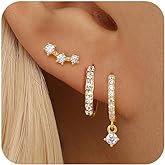 Angelady Gold Hoop Earrings Set for Women, Dainty 14K Gold Plated Huggies Earring, Sterling Silver Hypoallergenic Cartilage Earrings, Trendy Earring Stacks for Multiple Piercing Jewelry Gift(3 Pairs)