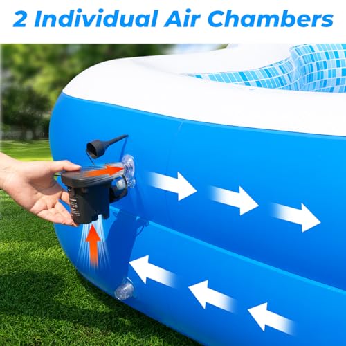 Inflatable Swimming Pool with Seat Pump, 121" X 90" X 22" Blow-Up Pool for Kids Adults Oversized Thickened Kiddie Pool Family Full Sized Inflatable Pools for Garden, Backyard, Outdoor Water Party