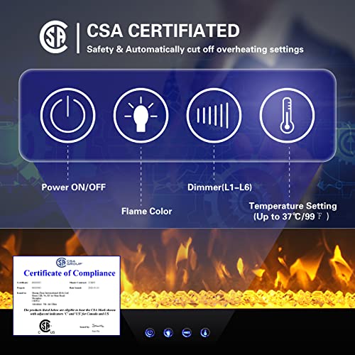 PHI VILLA 30 Inch Electric Fireplace Inserts, Wall Mounted & Recessed