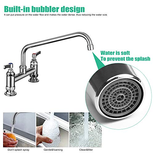 IMLEZON Commercial Sink Faucet 8 Inch Center Commercial Faucets with 12 Inch Swivel Spout Deck Mount Faucet