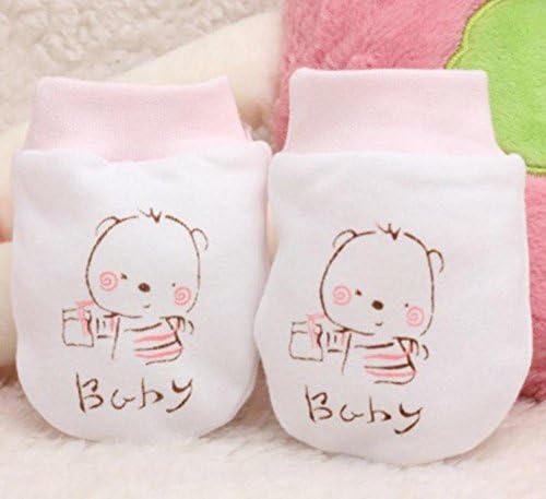 Fashion Baby Glove Cartoon Pattern Anti-grasping Gloves Newborn Protection Face 100% Cotton Anti Scratching Gloves pwodwi ti bebe kado (1 pair, pink color)