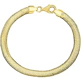 Savlano 925 Sterling Silver 4.2MM Hollow Flat Oval Snake Bracelet - 18K Gold Plated 7.5” Inch Herringbone Chain for Women Comes with a Gift Box - Made in Italy